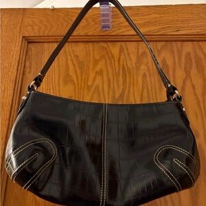 Elegant Liz Claiborne Black Faux Snakeskin Patterned Shoulder Bag